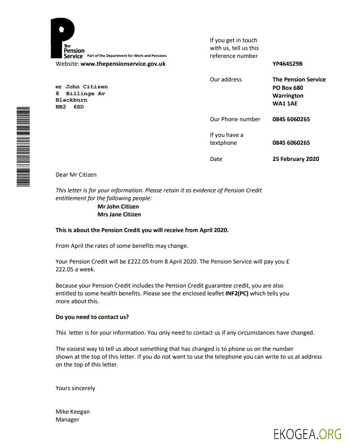 Royaume Uni Modèle de justificatif de domicile de la banque The Pension Service au format Word et PDF